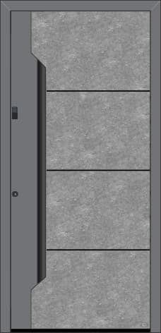 Inotherm AGE 1027 – Aluminium-Haustür in Steinoptik mit geschwungener Kante und langem Griff