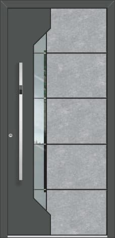 Inotherm AGE 1202 – Aluminium-Haustür in Steinoptik mit schräg zulaufendem Lichtband