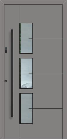 Inotherm AGE 1364 – Aluminium-Haustür mit drei hochformatigen Glasfeldern