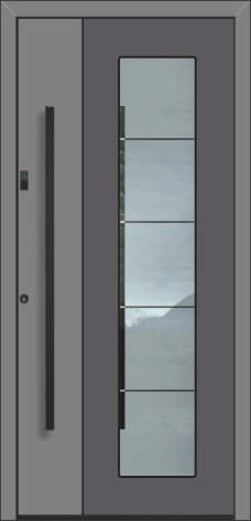 Inotherm AGE 1501 – Zweifarbige Aluminium-Haustür mit dunkler Mittelbahn und breitem Lichtband
