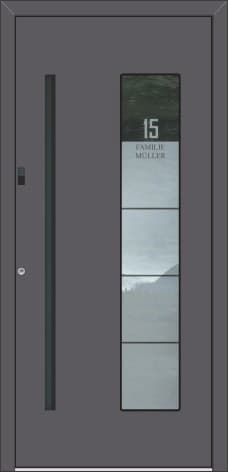 Inotherm AK 507 – Aluminium-Haustür mit mehreren schmalen Glasfeldern