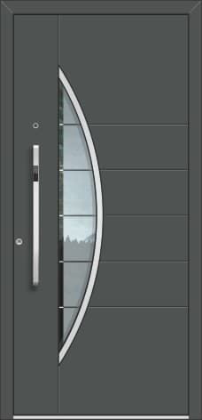 Inotherm AK 520 – Aluminium-Haustür mit geschwungenem Glasbogen
