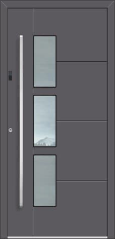 Inotherm AK 524 – Aluminium-Haustür mit drei hochformatigen Glasfeldern