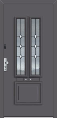 Inotherm ATE 1065 – Landhaus-Haustür mit zwei schmalen Ornamentglasfeldern und Kassette