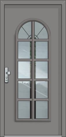 Inotherm ATE 1078 – Helle Landhaus-Haustür mit hohem Sprossenfenster und Rundbogen