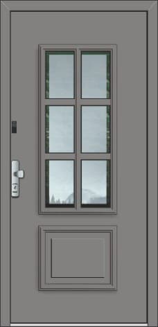Inotherm ATE 1243 – Landhaus-Haustür mit sechs rechteckigen Sprossenfeldern und Kassette