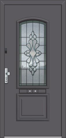 Inotherm ATE 1265 – Landhaus-Haustür mit floralem Ornamentglas im Rundbogen