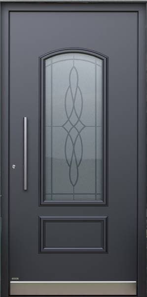 Pirnar Optimum 7190 – anthrazitfarbene Haustür im klassischen Stil mit Bogenfenster
