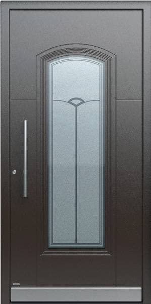 Pirnar Optimum 7370 – braune Haustür im Landhausstil mit Bogenfenster