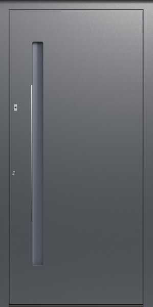 Pirnar Quantum Q10 – graue Aluminium-Haustür mit schmalem Lichtband