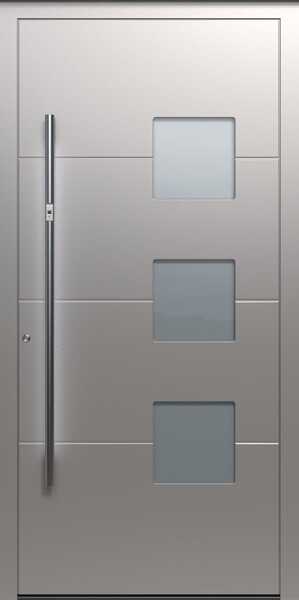 Pirnar Quantum Q40 – helle Aluminium-Haustür mit drei quadratischen Glasfeldern