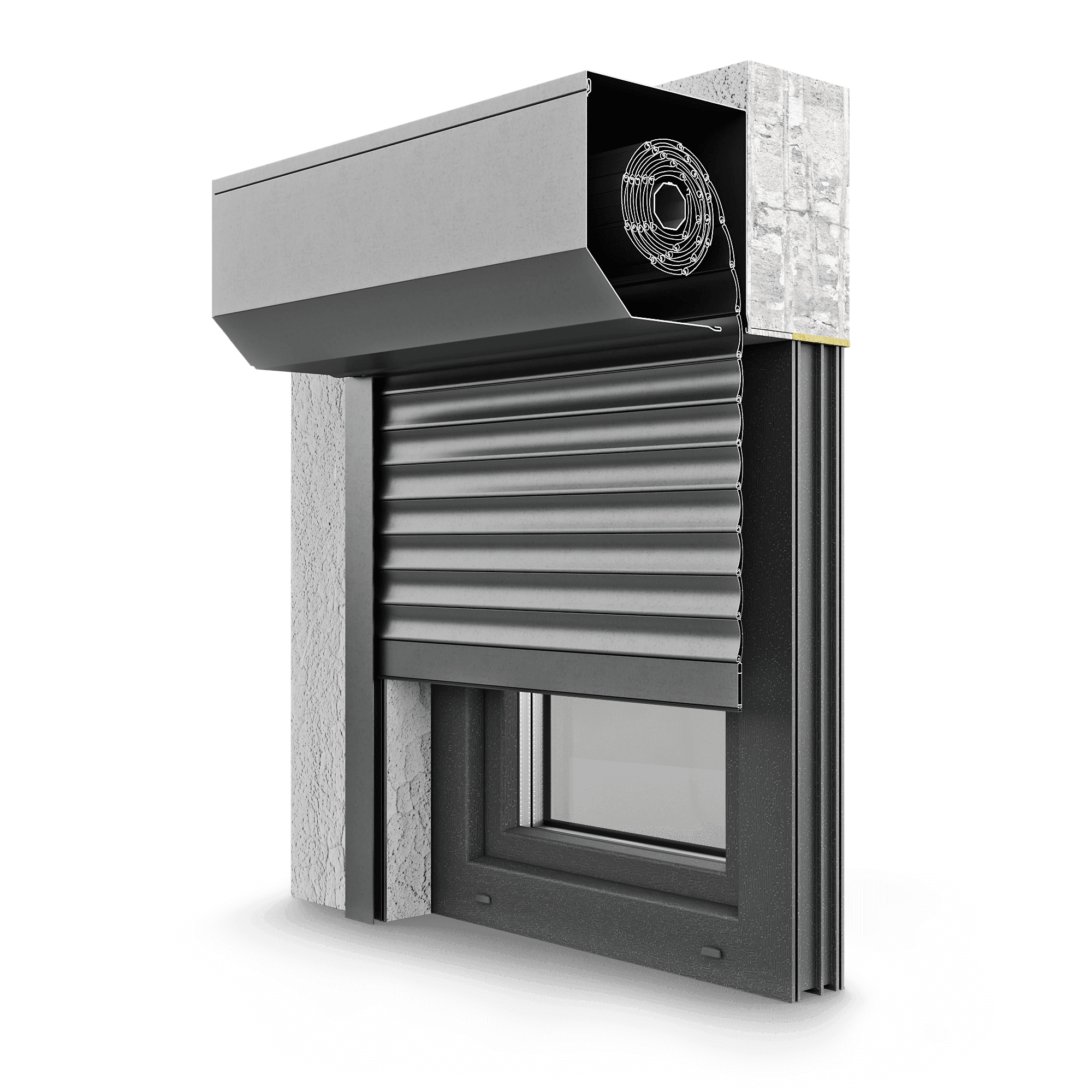 SK 45 Vorbaurollladen mit halbrunden Kasten in Fensternische